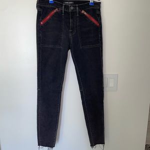 Charcoal jeans with a pop of red